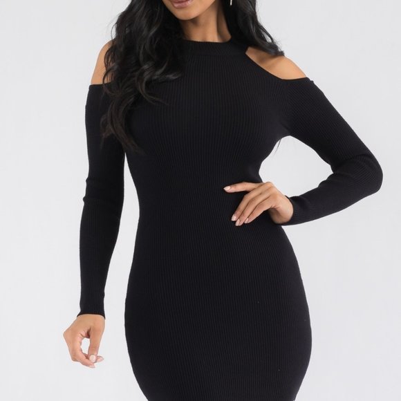 Cold Shoulder Mini Ribbed Dress - Picture 5 of 7